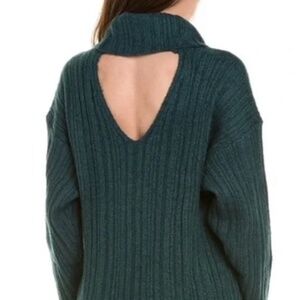 CABI Tryst Turtleneck Chunky Knit Sweater Rear Cutout Shadow Teal #3885 Sm EUC